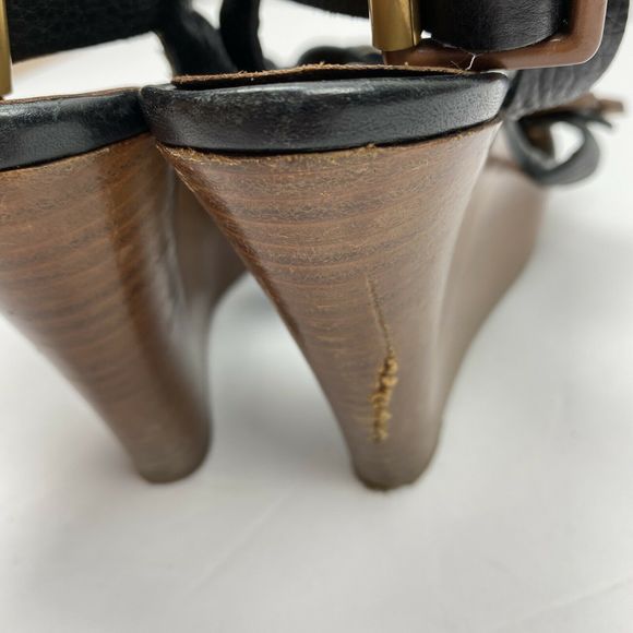 Chloe Black Leather Buckle Platform Wedge Sandals - Picture 6 of 10